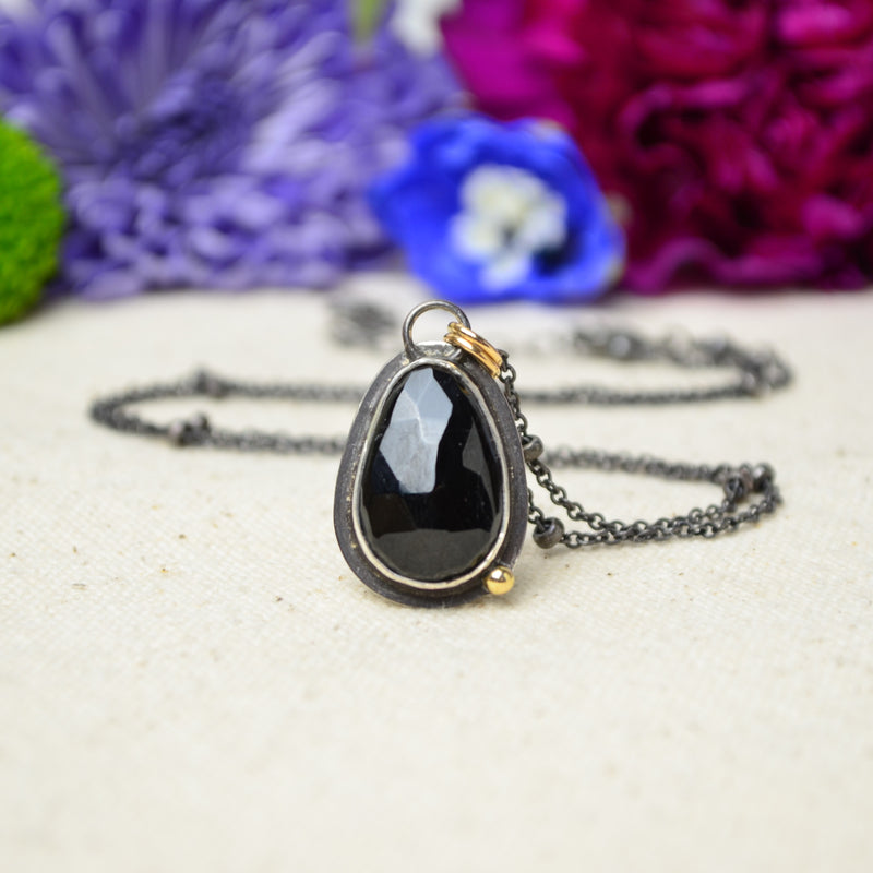 Black Tourmaline Necklace with 14K Yellow Gold Accents