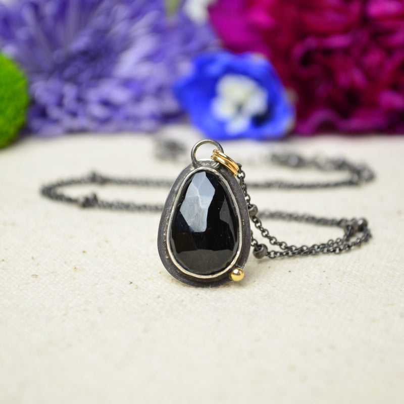 Black Tourmaline Necklace with 14K Yellow Gold Accents
