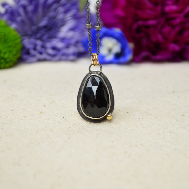 Black Tourmaline Necklace with 14K Yellow Gold Accents