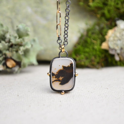 Dendritic Agate Necklace with 14K Yellow Gold Accents