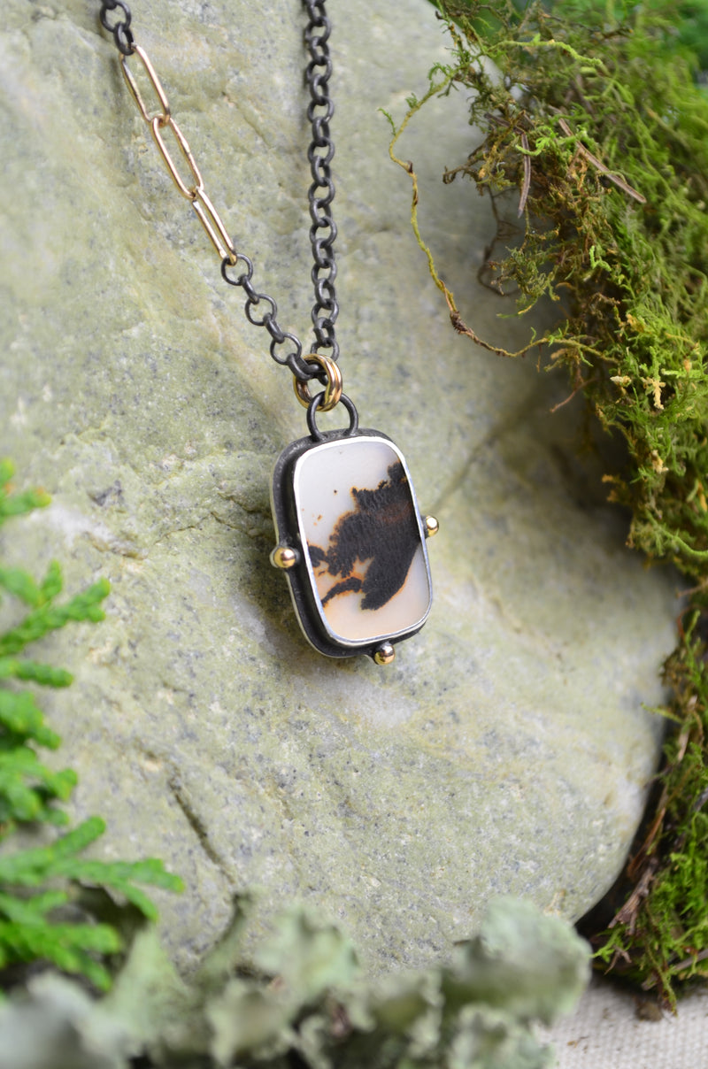 Dendritic Agate Necklace with 14K Yellow Gold Accents