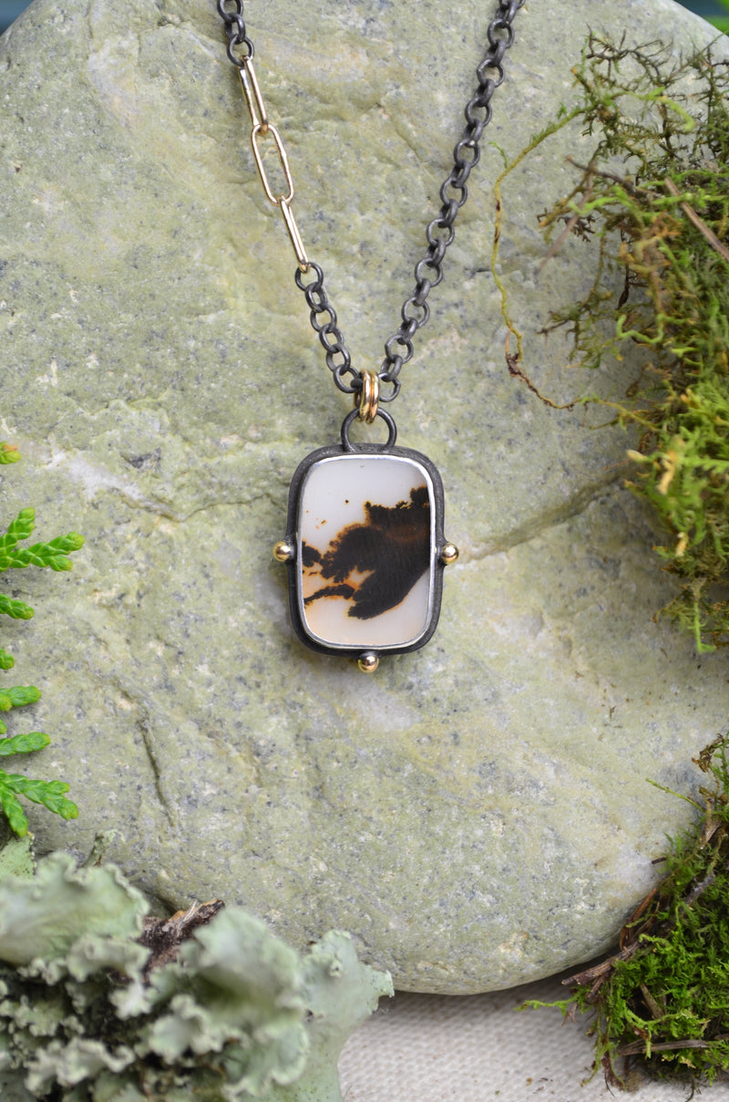 Dendritic Agate Necklace with 14K Yellow Gold Accents
