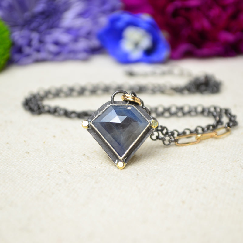 Blue Sapphire Necklace with 14K Yellow Gold Accents
