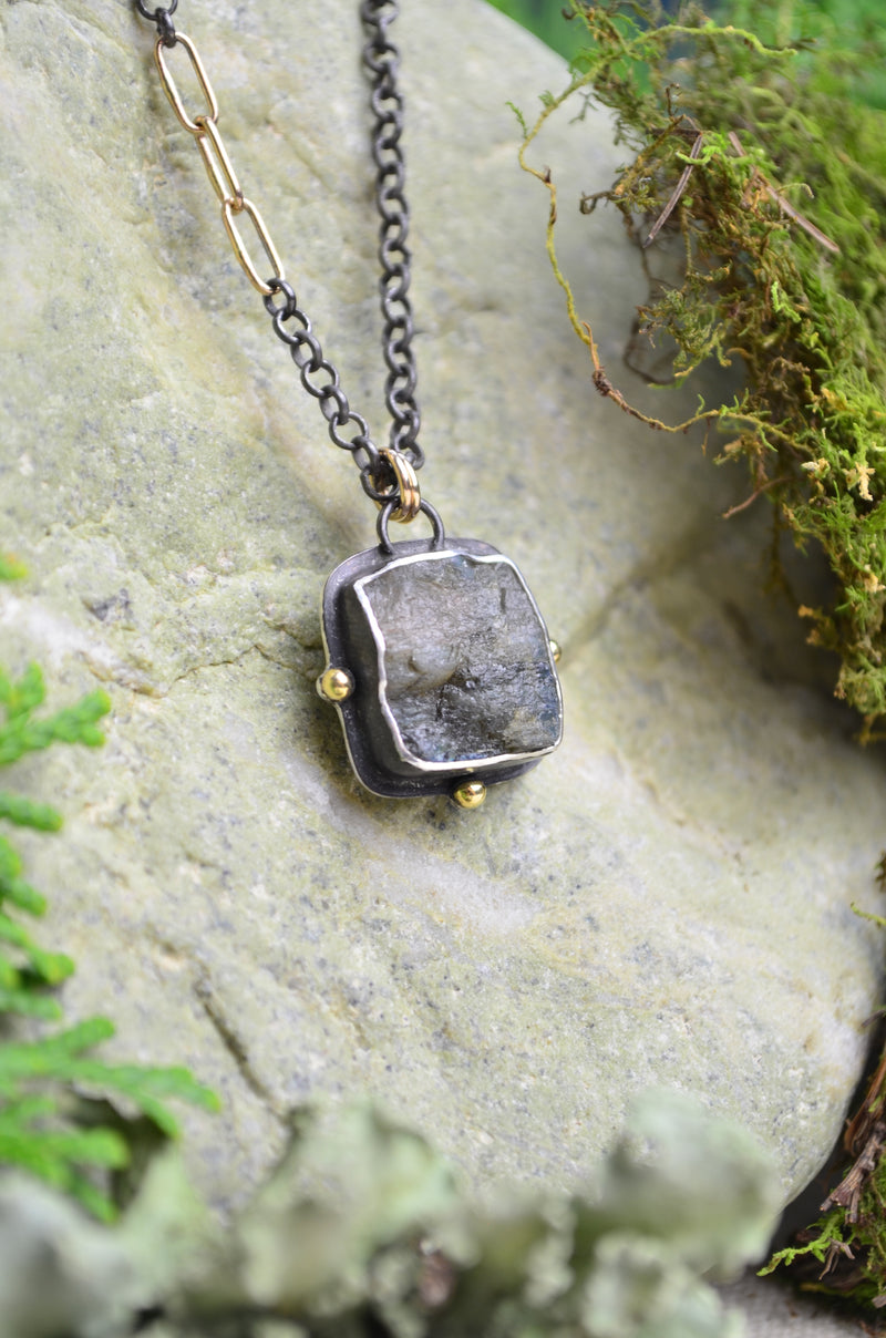 Raw Labradorite Necklace with 14K Yellow Gold Accents