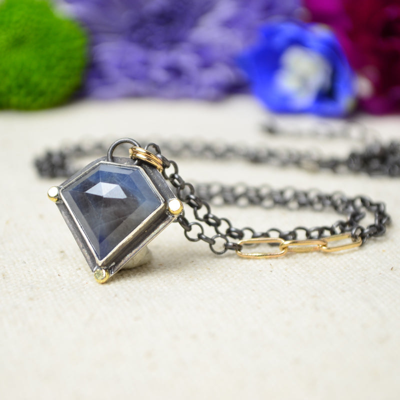Blue Sapphire Necklace with 14K Yellow Gold Accents