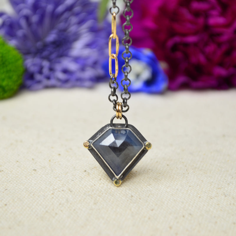 Blue Sapphire Necklace with 14K Yellow Gold Accents