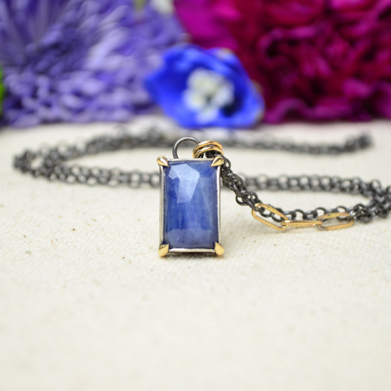 Blue Sapphire Necklace with 14K Yellow Gold Accents