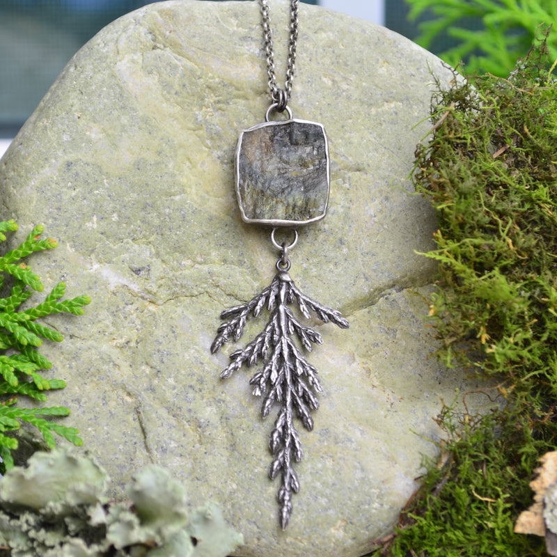 Cedar Branch & Raw Labradorite Necklace