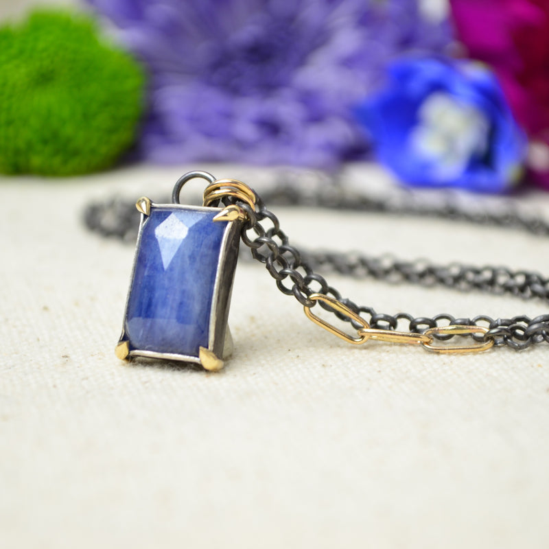 Blue Sapphire Necklace with 14K Yellow Gold Accents