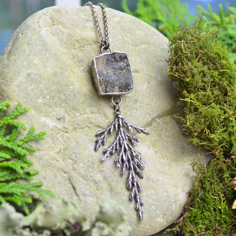 Cedar Branch & Raw Labradorite Necklace
