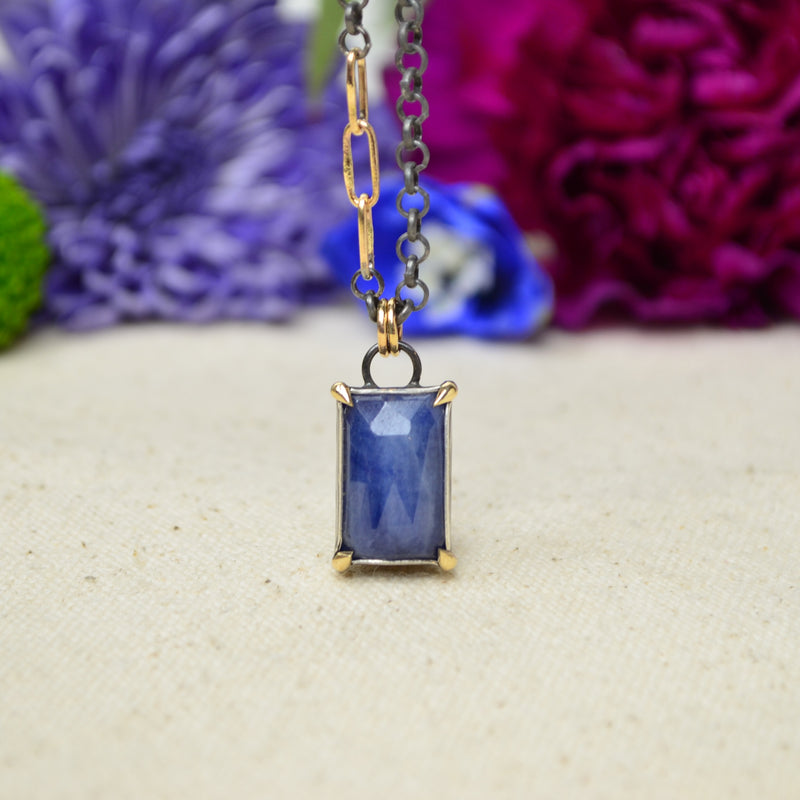 Blue Sapphire Necklace with 14K Yellow Gold Accents