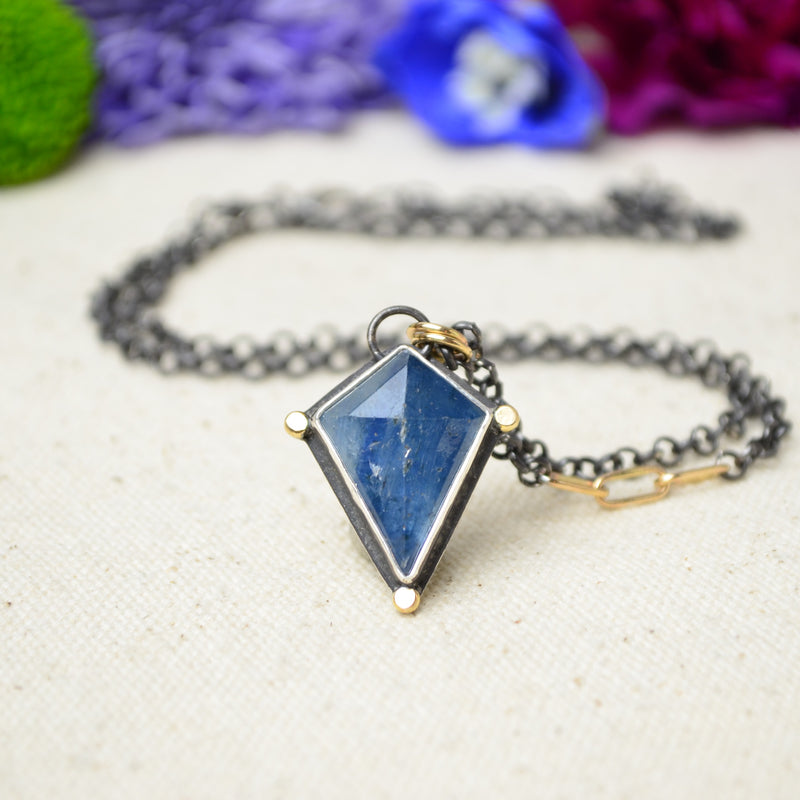 Blue Sapphire Necklace with 14K Yellow Gold Accents