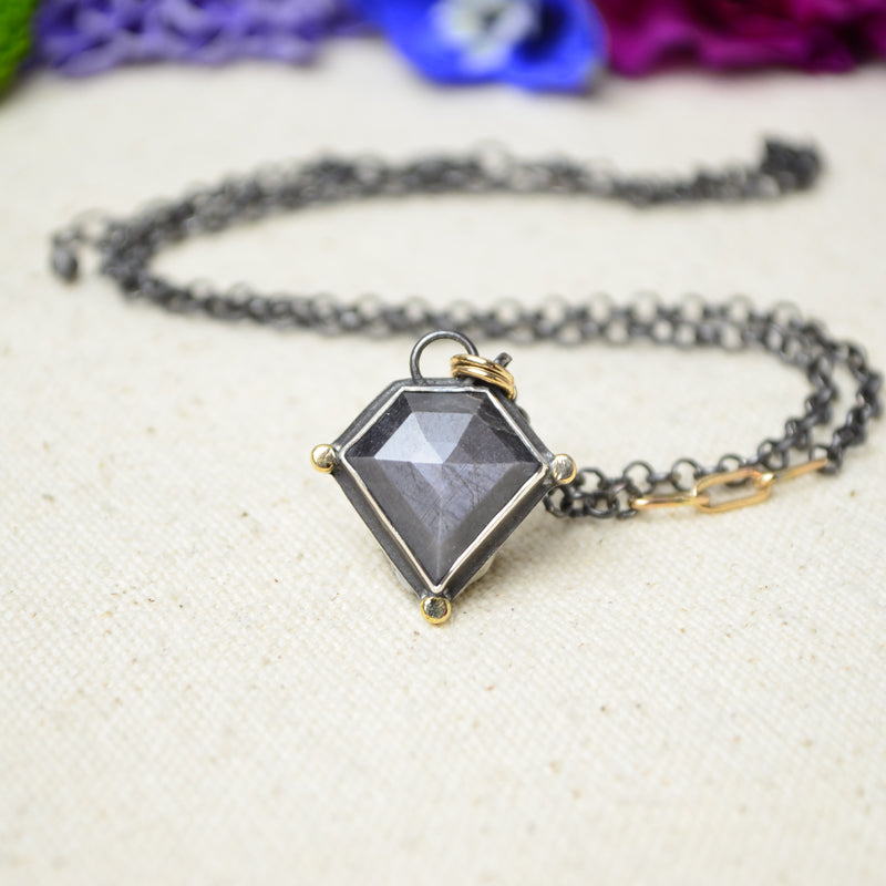 Silver Sapphire Necklace with 14K Yellow Gold Accents