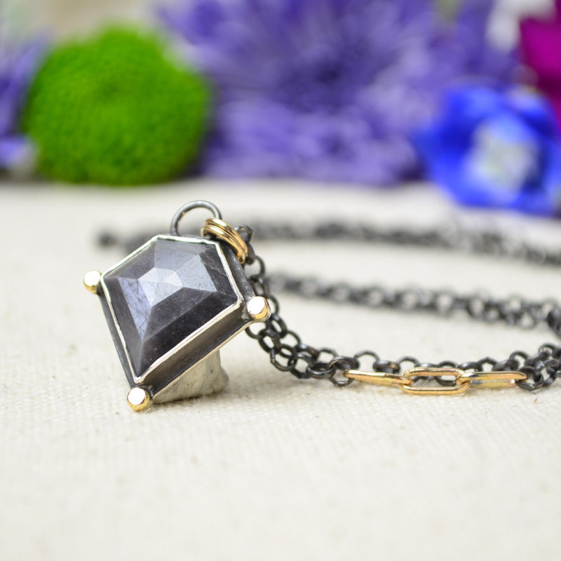 Silver Sapphire Necklace with 14K Yellow Gold Accents
