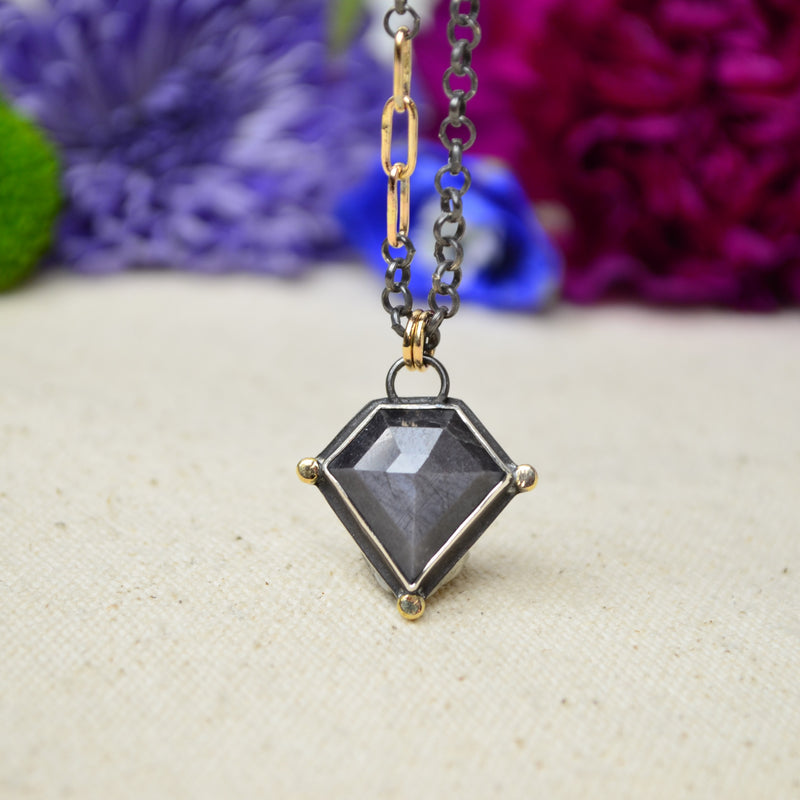 Silver Sapphire Necklace with 14K Yellow Gold Accents