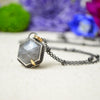 Silver Sapphire Hex Necklace with 14K Yellow Gold Accents