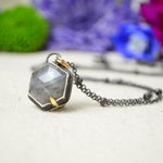 Silver Sapphire Hex Necklace with 14K Yellow Gold Accents