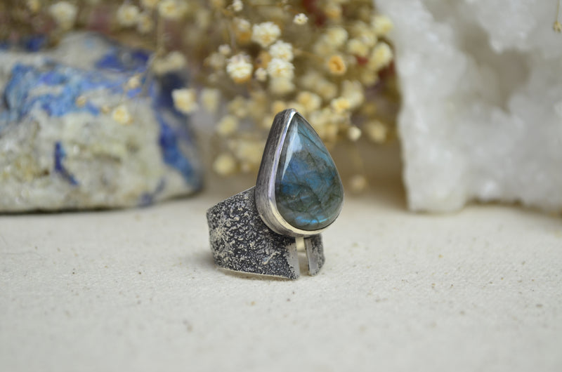 Labradorite Textured Wide Band Ring (Size 8 1/2)