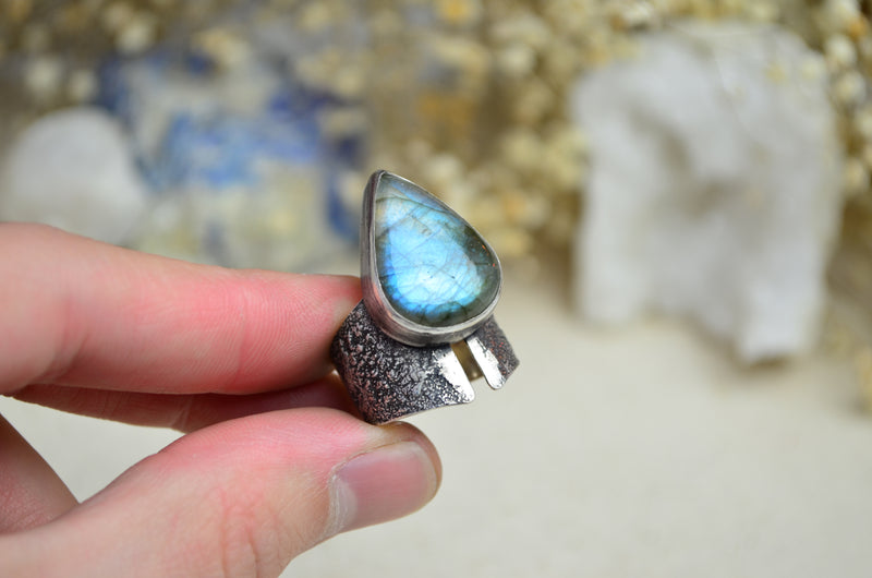 Labradorite Textured Wide Band Ring (Size 8 1/2)
