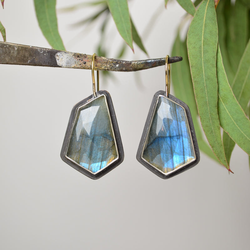 Labradorite Earrings w/ 14K Yellow Gold Accents