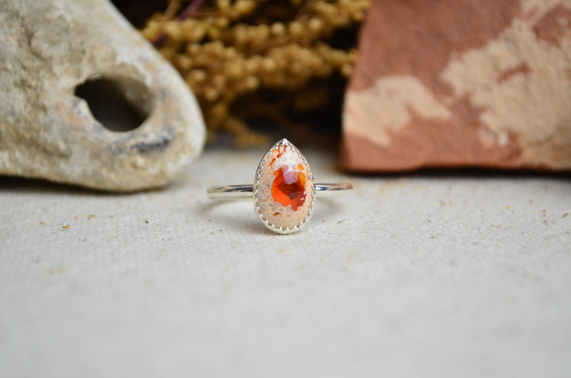 Fire Opal Stacking Ring (Size 9 1/2)