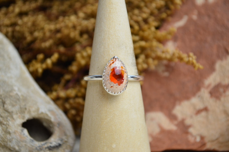 Fire Opal Stacking Ring (Size 9 1/2)