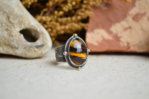 Montana Agate Textured Wide Band Ring w/ 14K Accents (Size 5 3/4)