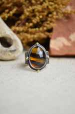Montana Agate Textured Wide Band Ring w/ 14K Accents (Size 5 3/4)