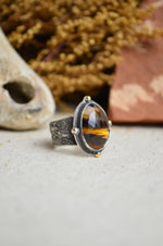 Montana Agate Textured Wide Band Ring w/ 14K Accents (Size 5 3/4)