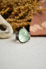 Prehnite Textured Wide Band Ring w/ 14K Accents (Size 6 1/4)