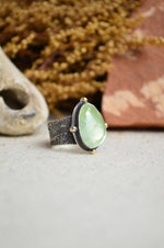 Prehnite Textured Wide Band Ring w/ 14K Accents (Size 6 1/4)