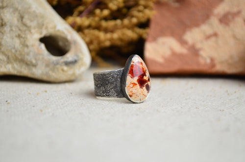 Fire Opal Textured Wide Band Ring (Size 6 3/4)