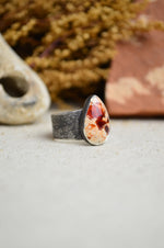 Fire Opal Textured Wide Band Ring (Size 6 3/4)