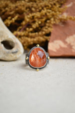 Sunstone Textured Wide Band Ring w/ 14K Accents (Size 8)