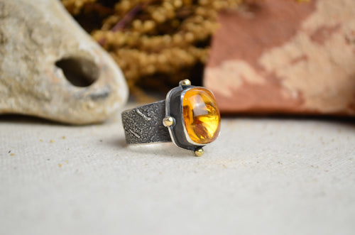 Citrine Textured Wide Band Ring w/ 14K Accents (Size 7 3/4)