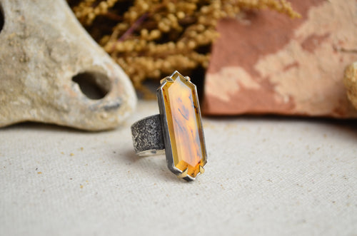 Montana Agate Textured Wide Band Ring w/ 14K Accents (Size 8 1/2)