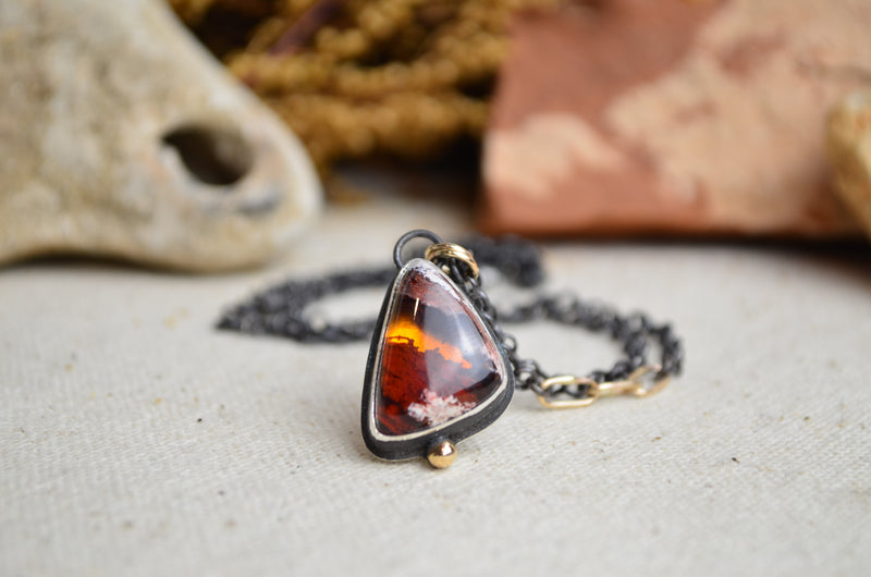 Fire Opal Necklace with 14K Yellow Gold Accents