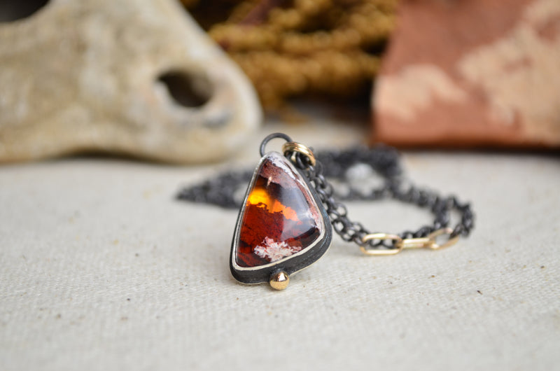 Fire Opal Necklace with 14K Yellow Gold Accents