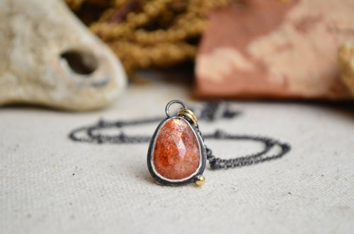 Sunstone Necklace with 14K Yellow Gold Accents