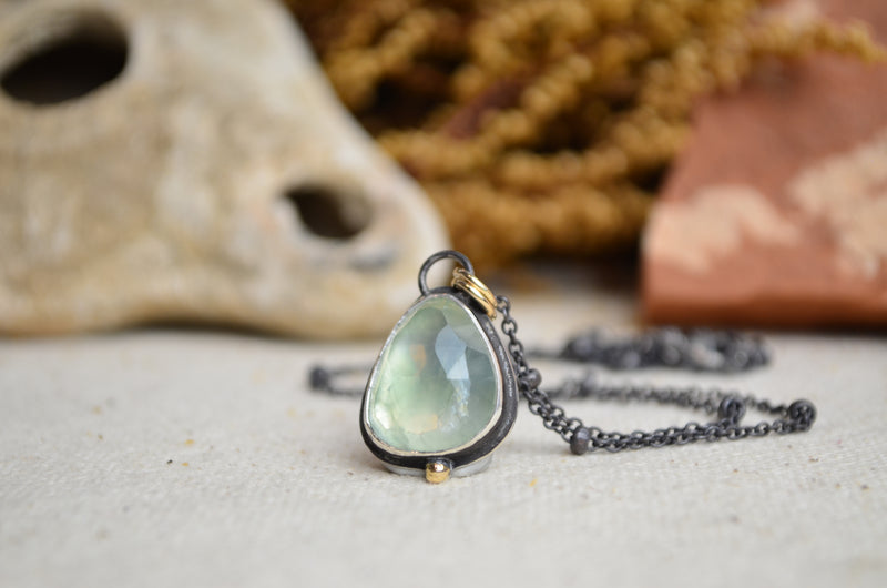 Prehnite Necklace with 14K Yellow Gold Accents