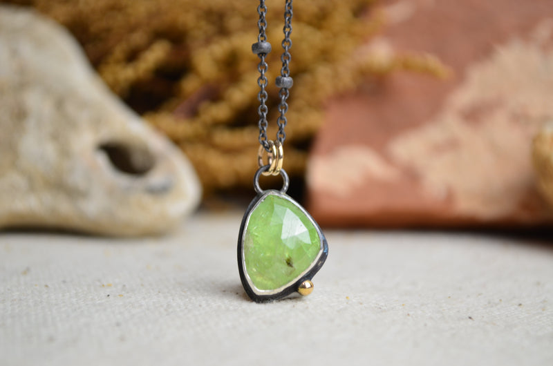 Green Kyanite Necklace with 14K Yellow Gold Accents