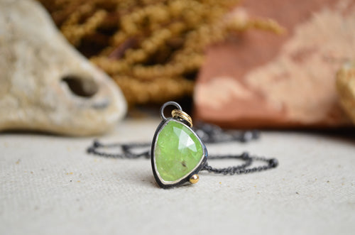 Green Kyanite Necklace with 14K Yellow Gold Accents