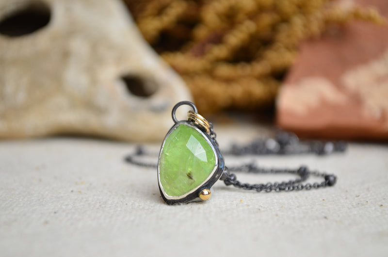 Green Kyanite Necklace with 14K Yellow Gold Accents